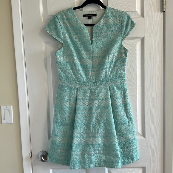 Cynthia Steffe embroidered aqua dress - Picture 2 of 6